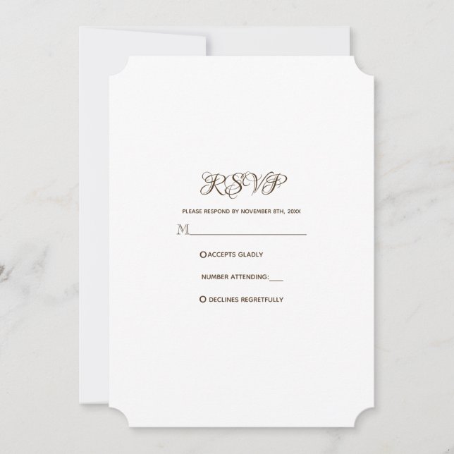 Minimalist Typography Gold & White Wedding RSVP Invitation (Front)