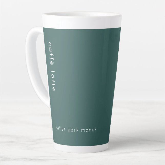 Minimalist Typography Green Latte Mug (Left Angle)