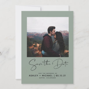 Minimalist Typography Green Photo Save the Date