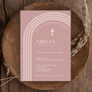 Minimalist Typography half arch pink baptism Invitation