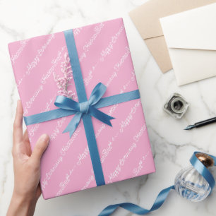 Minimalist Typography Happy Birthday Custom Pink Wrapping Paper