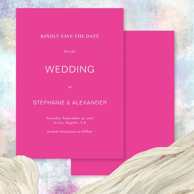 Minimalist Typography Hot Pink Wedding Save The Date (Creator Uploaded)