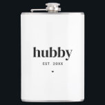 Minimalist Typography Husband Hubby Wedding Date   Hip Flask<br><div class="desc">Trendy Typographic Husband Hubby Wedding Date Flask</div>