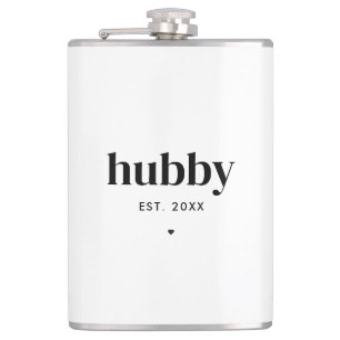 Minimalist Typography Husband Hubby Wedding Date   Hip Flask