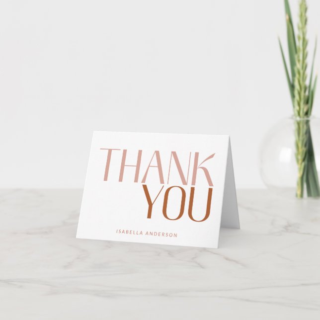 Minimalist Typography in Terracotta Personalized  Thank You Card (Front)