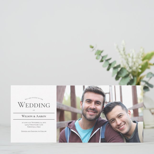 Minimalist Typography LGBTQ Photo Wedding Invitation (Standing Front)