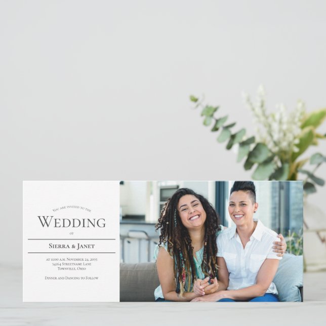 Minimalist Typography LGBTQ Photo Wedding Invitation (Standing Front)