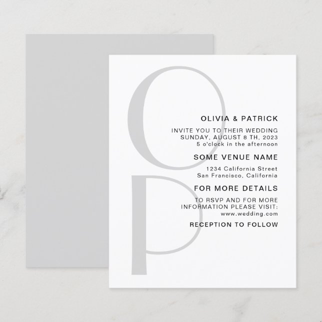 Minimalist Typography monogram Wedding Invitation (Front/Back)