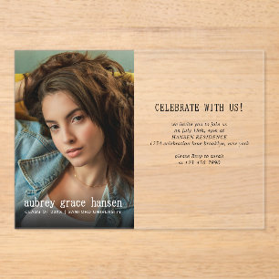 Minimalist Typography Photo Graduation Acrylic Invitations