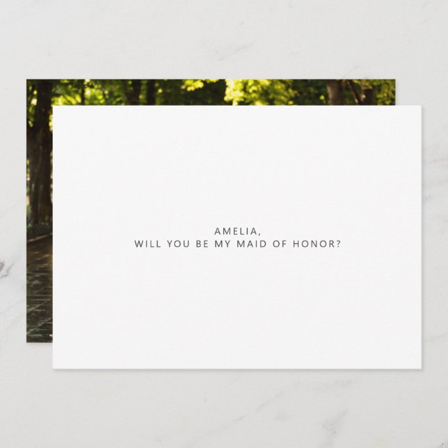 Minimalist Typography Photo Maid of Honour Proposa Card (Front/Back)