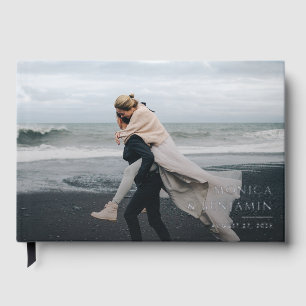 Minimalist Typography Rose Gold Foil Photo Wedding Guest Book