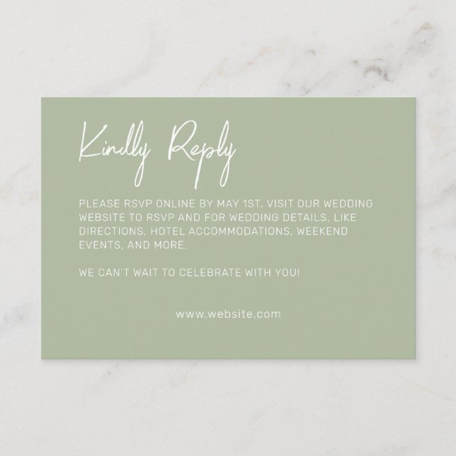 Minimalist Typography Sage Green RSVP Card (Front)