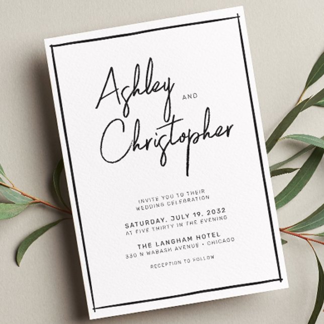 Minimalist Typography Script Black & White Wedding Invitation (Creator Uploaded)
