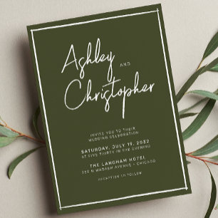 Minimalist Typography Script Dark Olive Wedding Invitation