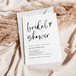 Minimalist Typography Script Heart Bridal Shower Invitation