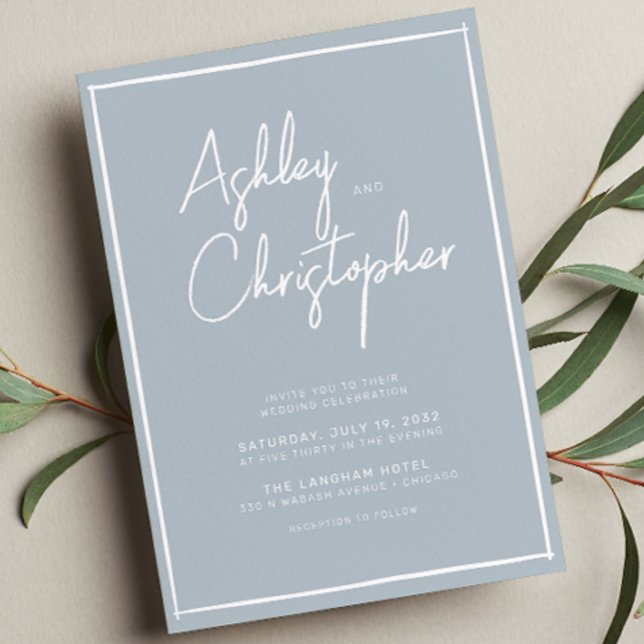 Minimalist Typography Script Pale Blue Wedding Invitation (Creator Uploaded)