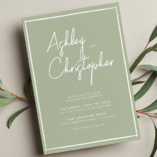 Minimalist Typography Script Sage Green Wedding Invitation