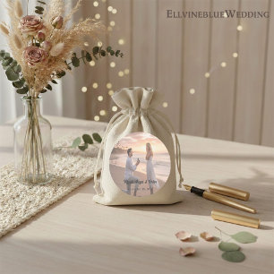 Minimalist Typography Wedding Photo Round Classic Round Sticker