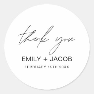 Minimalist Typography Wedding Thank You Classic Round Sticker