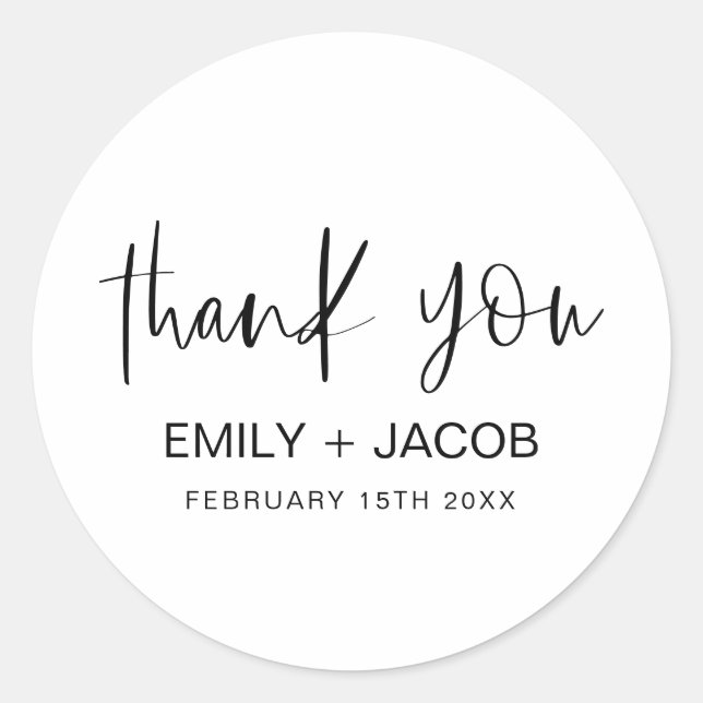 Minimalist Typography Wedding Thank You Classic Round Sticker (Front)