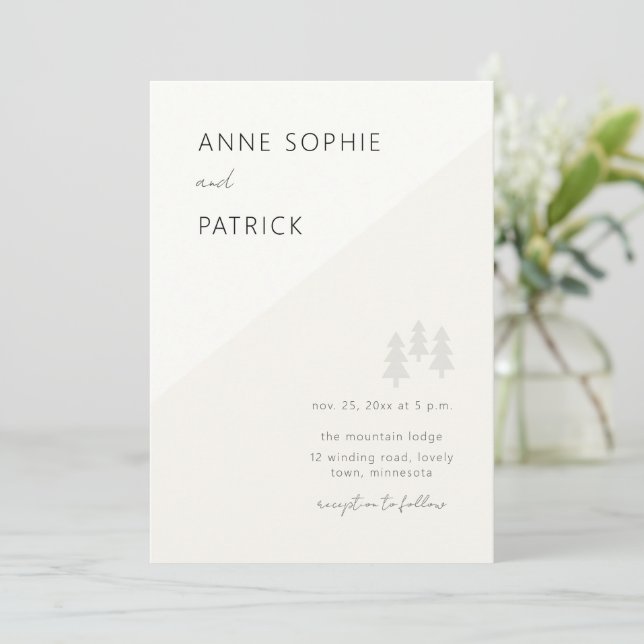 Minimalist Typography Winter Forest Photo Wedding Invitation (Standing Front)