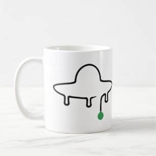 Minimalist UFO One Line Drawing with Green Drop Coffee Mug