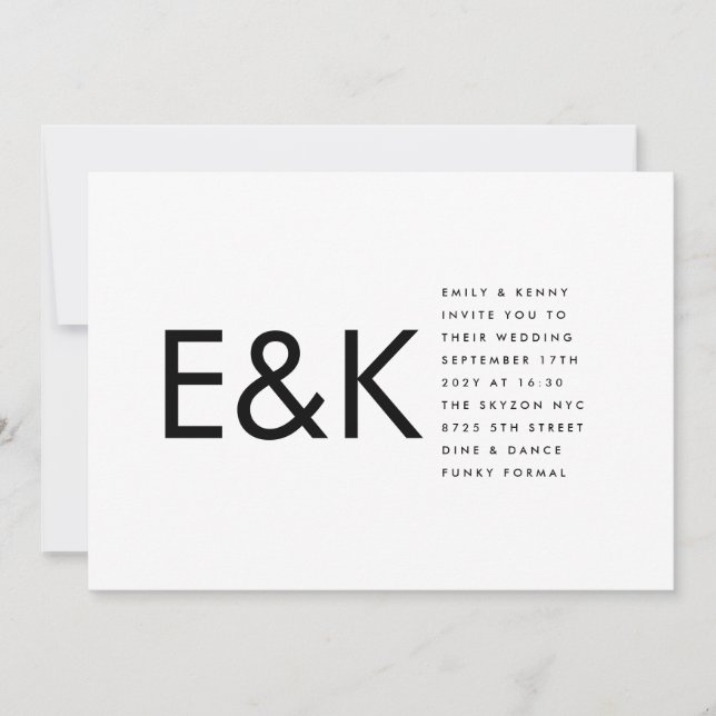 Minimalist Ultra Modern BOLD Monogram Wedding Invitation (Front)