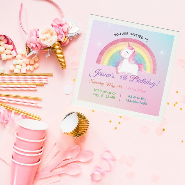 Minimalist Unicorn Rainbow Glitter birthday Invitation (Creator Uploaded)