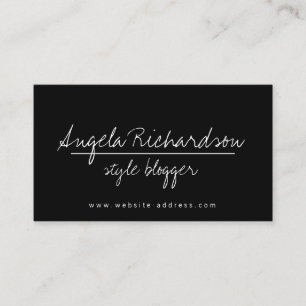 Minimalist Unique Handwritten Blogger Black Business Card