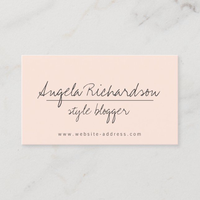 Minimalist Unique Handwritten Blogger Peach Business Card (Front)