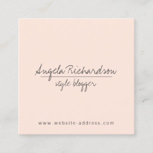 Minimalist Unique Handwritten Blogger Peach Square Business Card
