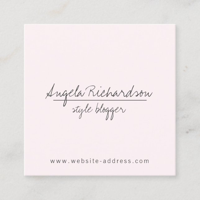 Minimalist Unique Handwritten Blogger Pink Square Business Card (Front)