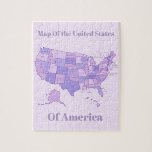 Minimalist United States Map Pink Purple Art Jigsaw Puzzle