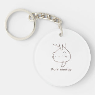 Minimalist Upside-Down Cat "Purr Energy" Graphic D Key Ring