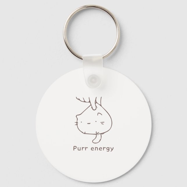 Minimalist Upside-Down Cat "Purr Energy" Graphic D Key Ring (Front)