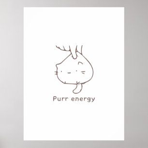 Minimalist Upside-Down Cat "Purr Energy" Graphic D Poster