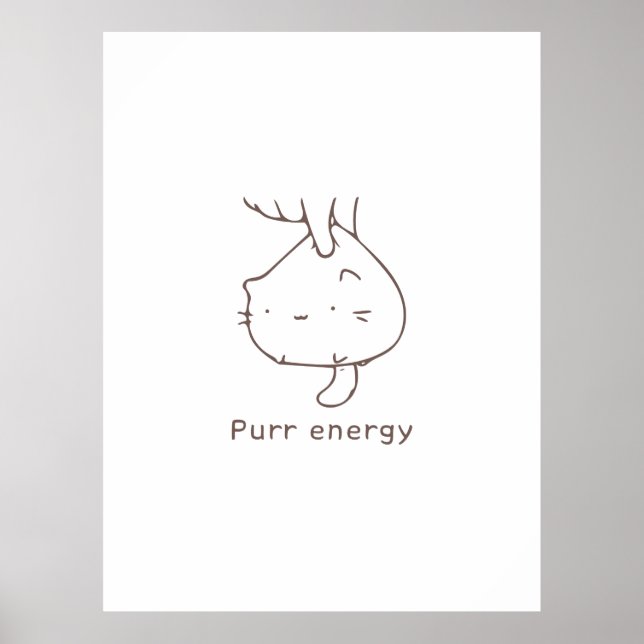 Minimalist Upside-Down Cat "Purr Energy" Graphic D Poster (Front)