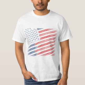 Minimalist USA Flag Line Art T-Shirt