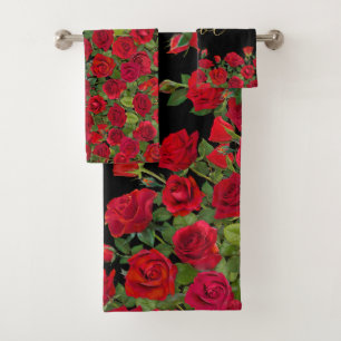 Minimalist  Valentine’s Gold Calligraphy Roses Bath Towel Set