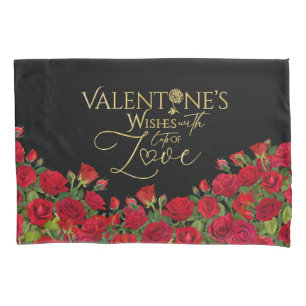 Minimalist  Valentine’s Gold Calligraphy Roses Pillowcase