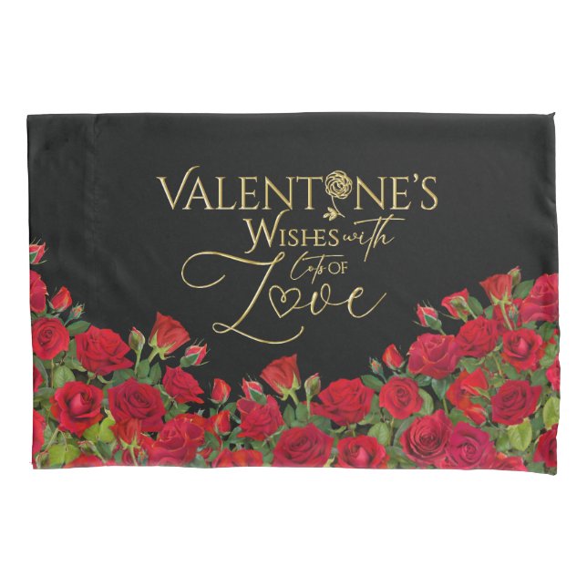Minimalist  Valentine’s Gold Calligraphy Roses Pillowcase (Front)