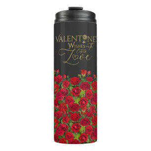 Minimalist Valentine’s Gold Calligraphy Roses Thermal Tumbler