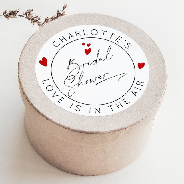 Minimalist Valentines Day Bridal shower hearts Classic Round Sticker (Creator Uploaded)