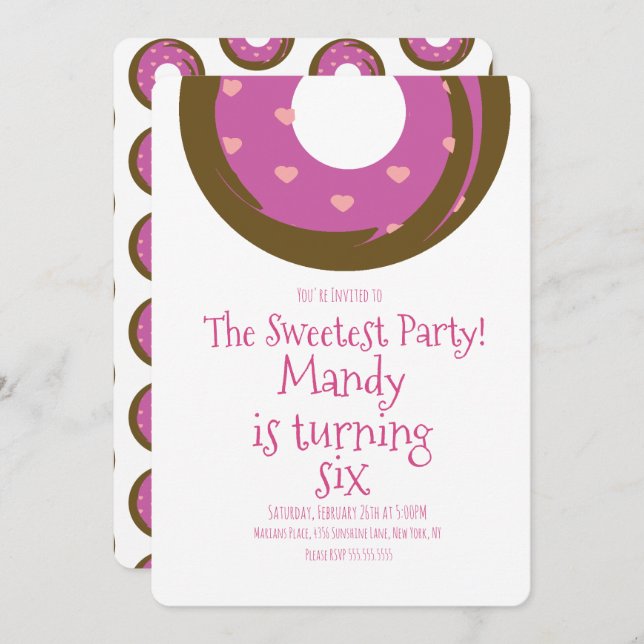 Minimalist Valentines Day Chocolate Doughnut Birth Invitation (Front/Back)