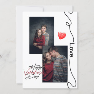 Minimalist Valentines Day Couple 2 Photo Hearts Holiday Card