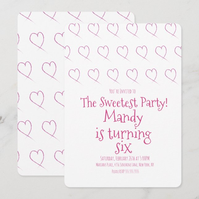 Minimalist Valentines Day Heart Scribble Hearts Invitation (Front/Back)