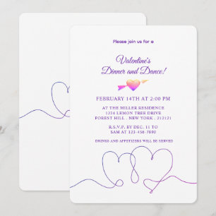 Minimalist Valentine's Day Purple Heart Invitation