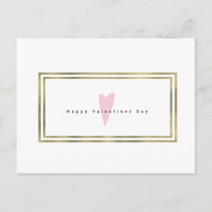 Minimalist Valentines Day Simple Heart Faux Gold Postcard