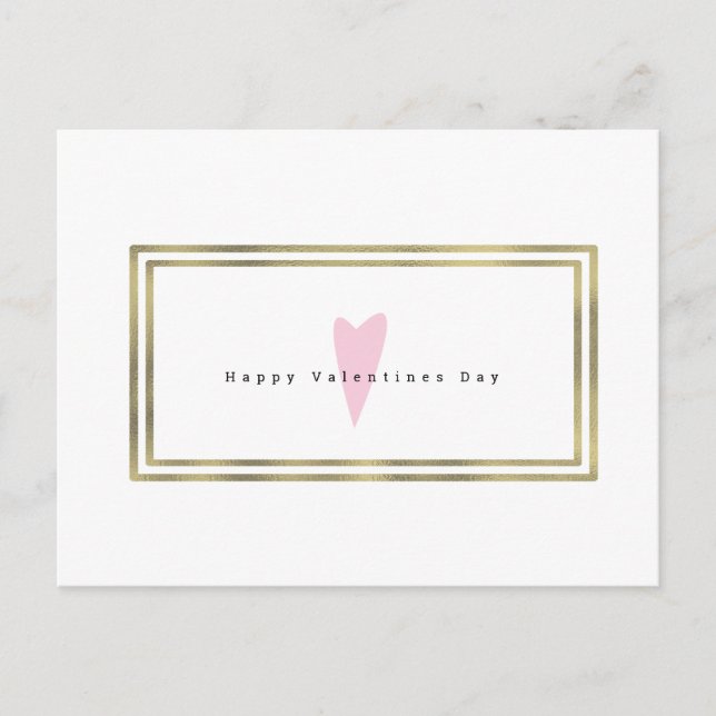 Minimalist Valentines Day Simple Heart Faux Gold Postcard (Front)