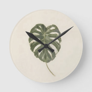 Minimalist Variegated Monstera Leaf Modern Plants Round Clock
